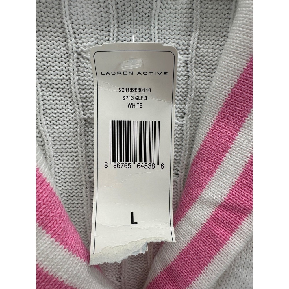 Lauren Ralph Lauren Womens L Cable Knit Cardigan Pink Stripe Crest Heritage NWT - Picture 8 of 10